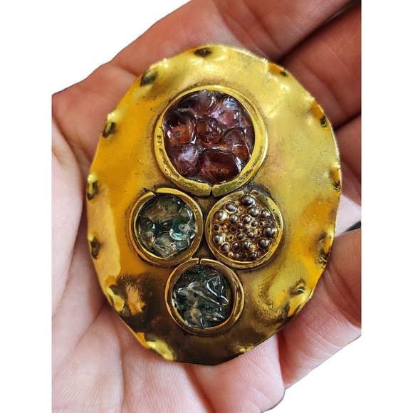 Vintage Artisan Semi Precious Abstract Brooch (A1758) - Picture 2 of 4